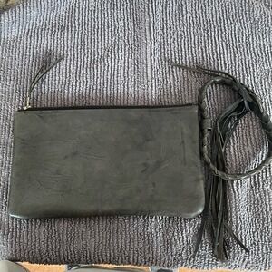 Hacienda Montaecristo Large Wristlet Black Gray Leather Artesian Handmade Mexico
